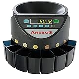 AREBOS Münzzähler | 300 Münzen pro Minute | für Euro Münzen | 8 mobile Sortierbehälter | mit Sortier- und Zählfunktion | LED-Display | Sortiermaschine | Geldzählmaschine | Schwarz |