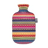 Fashy 6757 25 Wärmflasche ~ Thermoplast- Wärmeflasche mit Kuschelbezug im Peru-Design, geruchsneutral, recyclingfähig, robust und langlebig, fugenloser, schmaler Flaschenhals ~ 2,0 Liter