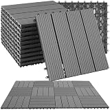 tectake® WPC Holzfliesen, Holzoptik Fliesen wetterfest, Bodenbelag für Wintergarten, Bodenfliesen, Balkonboden, Boden Trittsteine Garten, Terrassenfliesen mit Klicksystem, Drainage - 11er Set/g