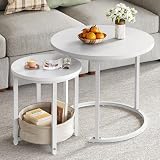 YITAHOME Couchtisch 2er Set Rund, Wohnzimmertisch Modern mit Stofftasche zur Stauraum, Beistelltisch 2er Set Stapelbar mit Holzplatte und Metallrahmen, Couch Tisch Wohnzimmer Heimbü