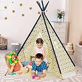 YOLEO Tipi Kinderzimmer Spielzelt für Kinder Indianerzelt Kinderzelt, Kinderzimmer Zelt, Spielhaus Zelt drinnen draußen -Baumwolle-Segeltuch Kinder Zelt (Gelb Chevron 155cm Hoch )
