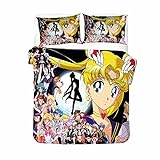 QINOUK Sailor Moon Anime Bettwäsche 135x200cm 3D Print Duvet Cover Bedding Set 3 Piece Bettbezug und 2 Kissenbezug 50×75cm
