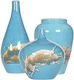 CSLOPMH Ceramic Flower Vase, Blue Ceramic Vase Set of 3, Decorative Vase, Unique Glazed Design Vases, Modern Flower Vase for Home Decor, Centerpieces, Living Room, Kitchen