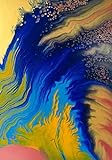 Acryl Pouring I 50 x 70 x 1,6 cm I original handgemaltes Unikat I blau, gelb, kupfer, 24k gold I Leinwand auf Keilrahmen I moderne Kunst für Wohnzimmer, Flur