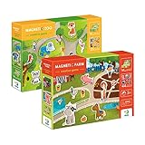Set mit 2 magnetischen kreativen Spielen (Bauernhof und Zoo) für Kinder ab 3 Jahren und Magnetboard mit magnetischen Elementen Dodo detailliertes Geschenk für Jungen und Mädchen