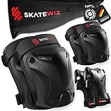 SKATEWIZ Protect-1 Skater Schutzausrüstung Kinder - Größe S in SCHWARZ - Ellenbogenschoner Knieschützer und Handgelenkschoner Kinder