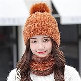 ROUBER Mütze für Damen, Winter, plus Samt, dick, warm, Strickmütze, Schal, zweiteilige Wollmütze, koreanische Version der kalten Fahrt (Farbe: Karamell, Größe: 56-59 cm)