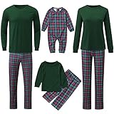 Karierte Schlafanzug Weihnachten Familie Paare Weihnachtspyjama Familie Set Fun-Nachtwäsche Herren Damen Jungen Mädchen Rundhals Nachthemd Hausanzug Outfit Weihnachtsanzug Pärchen Pyjamas Winter