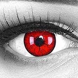 Meralens 1 Paar farbige rote schwarze Crazy Fun Metatron Jahres Kontaktlinsen.Topqualität zu Halloween Fasching und Karneval mit gratis Kontaktlinsenbehälter ohne Stärke weich 12 Monatslinsen in rot