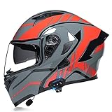 Klapphelm Motorradhelm Bluetooth Modularer Integralhelm ECE Zertifiziert Modularer Helm Fullface Helm Mit Eingebautem Mikrofon FüR Automatische Reaktion FüR Erwachsene Unisex J,XL