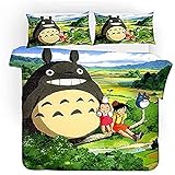 Mein Nachbar Totoro Bettwäsche Set Print Anime Bettwäsche Set 3PCS Weiß Cartoon Mikrofaser Bettbezug-Set Bettwäsche (Stil -3,200x200cm+80x80cm x2)