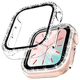 TOCOL 2 Stück Hülle Kompatibel mit Apple Watch Series 6/SE/5/4 44mm mit Panzerglas,360° Rundum Bling Cover Diamonds für iWatch Girl 44mm Transparent