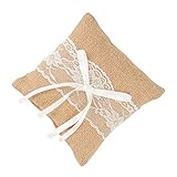 Jubaopen 1 Stück Ringkissen Jute Hochzeit Ringkissen Spitze Blumen Vintage Kissen Sackleinen Ehering Kissen Eheringe Brautkissen (15 * 15 * 6cm)