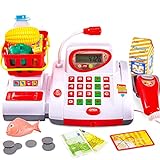 BUYGER Elektronische Groß Kasse Spielzeug mit Scanner Spielkasse Kinderkasse Kaufladen Zubehör Registrierkasse Supermarktkasse für Kinder ab 3 Jahre