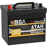 BSA ASIA Autobatterie 67Ah 12V 590A/EN ASIA Batterie Plus-Pol Links 30% mehr Startleistung ersetzt 60Ah 65Ah