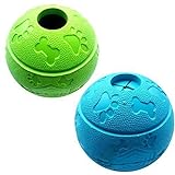 Hundespielzeug Unzerstörbar Feeder Ball Snack Ball aus Naturkautschuk Gummi Hunde Interaktive Bälle Ø 8.1cm (1*Grün + 1* Blau)