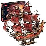 3D Puzzle Rot Black Pearl für Erwachsene Kinder Laser Queen-Anne's-Revenge mit 391 Teilen - Piratenschiff für Handwerk Modelbau-Set für Zimmer und Wohnkultur, Geburtstagsgeschenk für Frauen Männer