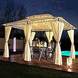 Swing & Harmonie Luxus Pavillon mit LED Beleuchtung - Hochwertiges Gartenzelt - Robustes Partyzelt - Wasserabweisender Gartenpavillon - (mit Moskitonetz, anthrazit)