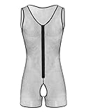 winying Herren Netz Overall Sexy Mesh Bodysuit Transparent Body Ouvert-Panty Crotchless Erotik Einteiler Schlafanzug Männer Unterwäsche Schwarz XXL