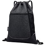 LIVACASA Turnbeutel Wasserdicht Sportbeutel Hipster mit Reißverschluß Innentasche Außentasche Gym Bag Hipster Verstellbar Tunnelzug Rucksack Beutel Damen Herren Schwarz