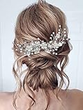 Vakkery Haarkamm für Hochzeit, Blume, silberfarben, Perlen, Haarschmuck für Damen und Mädchen