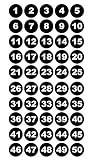 Runde Zahlenaufkleber 1-50, Vinyl - 30mm - weiße Zahlen auf schwarz
