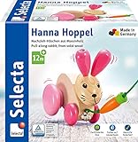 Selecta 62023 Hanna Hoppel, Nachzieh Hase, Schiebe-und Nachziehspielzeug aus Holz, 13 cm