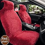 1 teiliges Set Universal Lammfellbezug Auto Sitzbezug 100% Echtlammfell Vollbezug Vordersitzbezug Universal (Red)