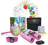 Fernglas für Kinder - Optimales Geschenk für kleine Jungen und Mädchen - Starke Vergrößerung 8X21 – Umfangreiches Set inklusive Lupe Armband & Kompass – Spielzeug für Jungen und Mädchen (Rosa)