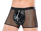 .Andalea Herren Dessous Boxershorts schwarz aus Wetlook Material mit Reißverschluss Männer Shorts Unterwäsche Größe: L/XL