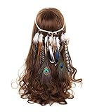 AWAYTR Damen Hippie Boho Indianer Stirnband Feder Stirnbänder für Abendkleider Halloween Karneval(Pfau und Natürlich Fasan Feder Stirnband)