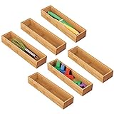 mDesign 6er-Set Aufbewahrungsbox für die Küche – rechteckige Schubladenbox aus Bambus – stapelbarer Schubladen Organizer für Besteck und Küchenutensilien – naturfarben