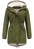 Miaikvs Damen Parka mit Kapuze Fleece gefüttert Winter gepolstert winddicht warm(grün,L)