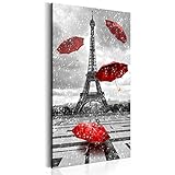 murando - Bilder Paris Eiffelturm 60x120 cm Vlies Leinwandbild 1 tlg Kunstdruck modern Wandbilder XXL Wanddekoration Design Wand Bild - Frankreich Regenschirm schwarz weiß rot d-B-0076-b-b