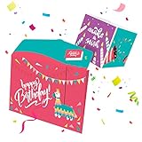 FETTIPOP Pop Box Karte Happy Birthday mit Konfetti (Lama), Surprise Explodierende Geburtstagskarte