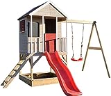 Wendi Toys M9 Spielhaus Garten Holz | Spielhaus Kinder Holz | Spielturm mit Rutsche und Baby Schaukel | Klettergerüst Outdoor Spielplatz für Garten | Kinderspielzeug ab 3 Jahre | Stelzenhaus Kinder