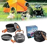 Souarts Camping Kochgeschirr Kit Outdoor Aluminium Leichte Camping Pot Pan Kochen Set für Camping Wandern Faltbare Campingtöpfe (Orange)