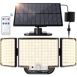 SIGRILL Solarlampen für Außen, 212LED Große Solarleuchte Aussen mit Bewegungsmelder, IP65 Wasserdichte Solar Strahler mit 3 Modi, 340°Beleuchtungswinkel, Solarlampen für Garage (1 Stück - Warmweiß)