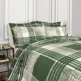 OHS Forest Green King Size Duvet Cover Autumnal Check, Christmas Bedding Quilt Cover Bed Set Duvet Covers Sets King Ultra Soft Easy Care Green Bedding with Pillowcases
