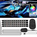 Auto LED Innenbeleuchtung, 48LED RGB-Streifen mit Verbesserter APP und Kontroller Atmosphäre Licht, Wasserdicht Mehrfarbige Musik Fußraumbeleuchtung Strip Kit, Starker Klebstoff, 5V USB-Anschluss