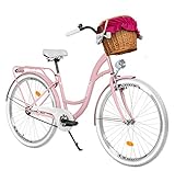 Milord. 28 Zoll 3-Gang rosa Komfort Fahrrad mit Korb und Rückenträger, Hollandrad, Damenfahrrad, Citybike, Cityrad, Retro, Vintage