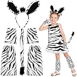 6Stk Zebra Kostüm Set, Zebra Ohren Haarreif Fliege Handschuhe Beinwärmer Schwanz, Zebra Tier Verkleidung Outfit Tier Kostüm Zubehör für Kinder Erwachsene für Halloween Karneval Cosplay Party F