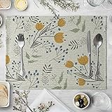 Gualiy Platzset 4er Set, Tischsets Modern Abwaschbar 42 x 32 cm Blumen und Blättermuster Tischmatte für Küche Speisetisch