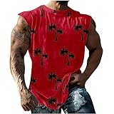 UHouse Tank Top Herren Gym Muskelshirt Männer Oversize Tanktop Sommer Ärmellose Tshirt Rundhals Trägershirt Hawaii Unterhemd Sport Axelshirt Große Größen Achselshirt Leicht Rot S