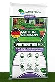NATUREFLOW Premium Vertikutiermix 4in1 für gesundes und dichtes Wachstum - Premium Rasensamen mit Dünger, Bodenaktivator, Wasserspeicher - 4kg Rasenreparaturmischung