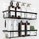 Kitsure Duschablage ohne Bohren - 2 Stück rostfreie Badezimmer Organizer, schnell trocknende Badregal, mit großer Kapazität, langlebige Shampoo Halterung für Dusche aus Edelstahl, Large, Schw