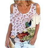 Sleeveless Tops Womens Cold Shoulder Tops Summer Short Sleeve Butterfly Shirts Blouse Stretch Casual Crewneck T Shirts Pullover