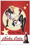 Fallout 4 Nuka Cola - Zap That Thirst Game Videospiel Poster Plakat Druck - Grösse 61x91,5 cm + Wechselrahmen, Shinsuke® Maxi Aluminium schwarz