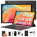 MIXLURE Android 14 Tablet 10 Zoll, 36 GB RAM + 128 GB ROM, 5G WLAN und 4G LTE, Octa-Core 2.0 GHz, 1920 x 1200FHD, 8000 mAh/13 MP + 8 MP/BT 5.0/GMS, Tablet mit Tastatur und Maus etc -Schw