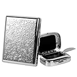 Vintage Metall Zigarettenetui/Box für Regular und King,Holde 20pcs 100's,Kreditkartenhalter RFID geschützte sichere Brieftasche mit kompakten Aschenbecher (100's 20pcs, Silber)